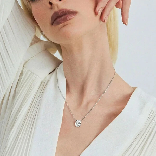 Colar em prata 925 pingente oval MOISSANITE 8X10MM 3ct