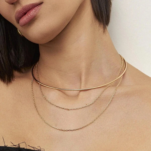 Colar dourado trilho aro e corrente elo delicada