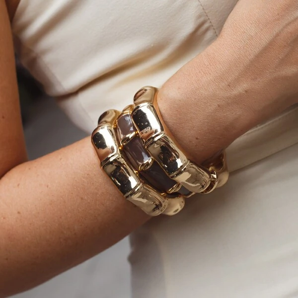Pulseira bracelete dourado maxi estilo bambu