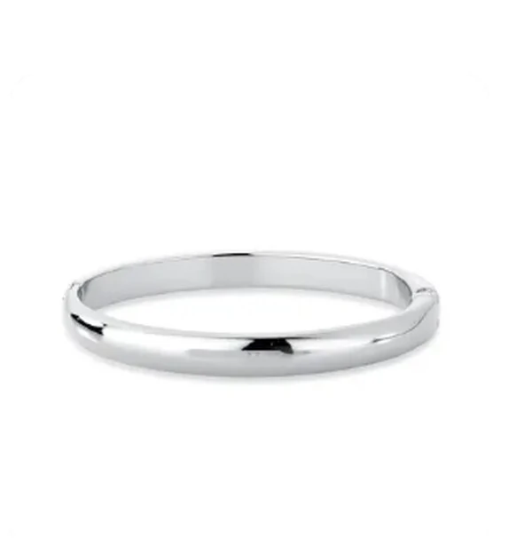 Pulseira bracelete ródio branco liso abulado com fecho click