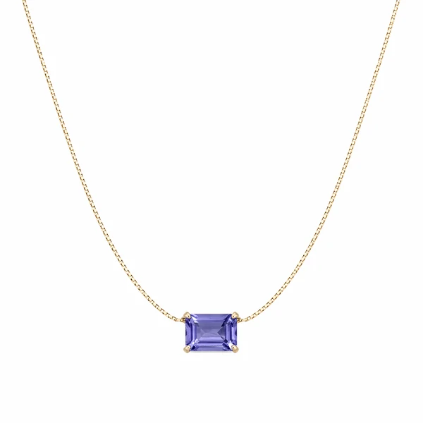 Colar dourado pingente cristal retangular tanzanita