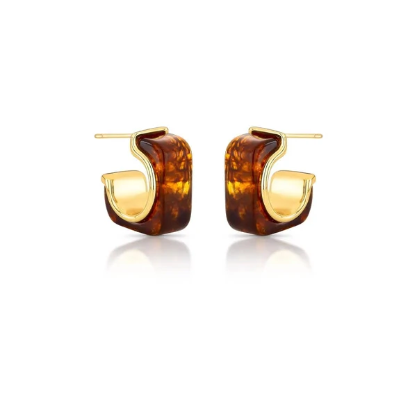 Brinco meia argola dourada quadrada marrom mescla