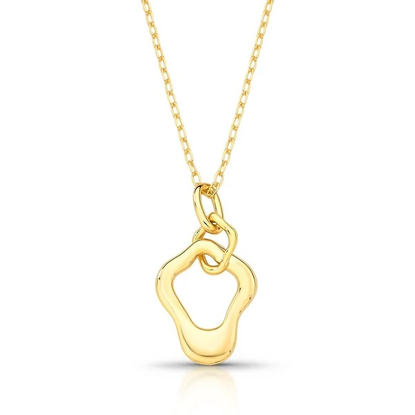 Colar dourado com pingente em pêndulo, curvo, vazado e liso