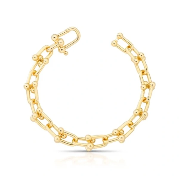 Pulseira dourada elo inspired liso e fecho invisível