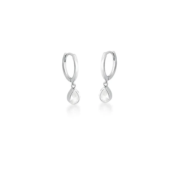 Brinco argola prata 925 com pingente de gota cristal