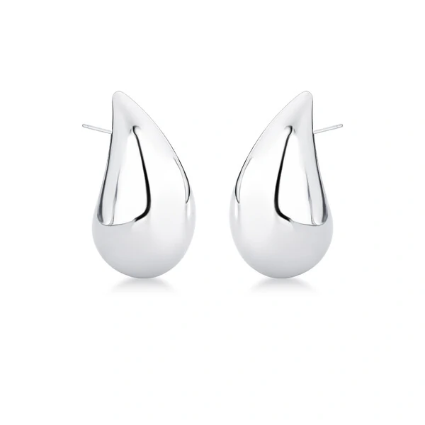 Brinco ródio branco gota lisa abaulada G