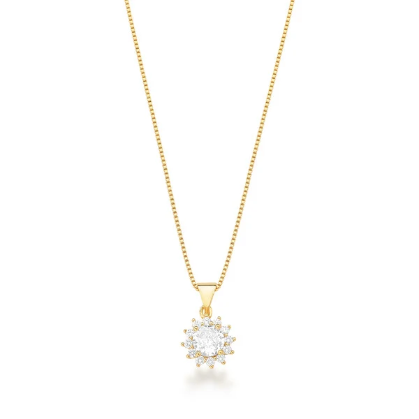 Colar dourado com pingente ponto de luz zircônia 4 garras e entorno cravejado