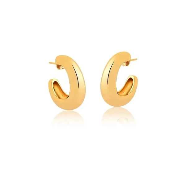 Brinco meia argola banho ouro18k lisa abaulada