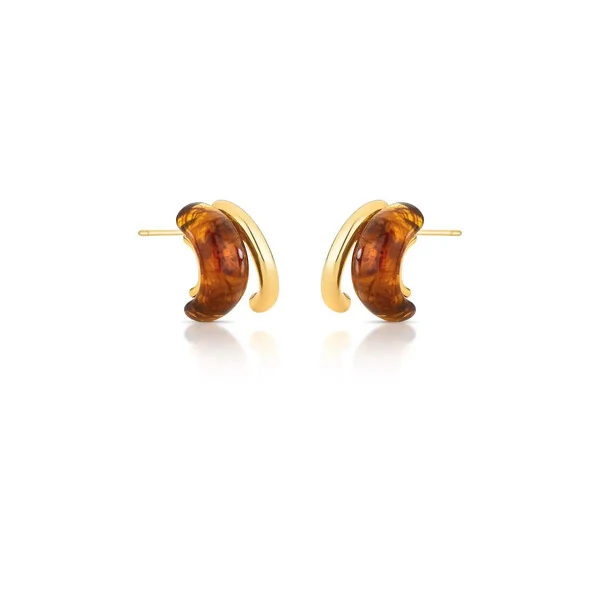 Brinco banhado a ouro com resina e design de duas voltas