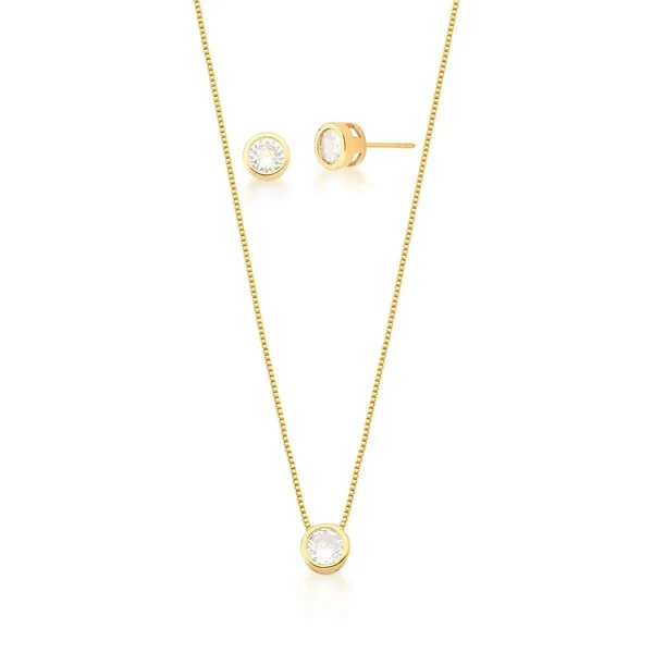 Conjunto dourado ponto de luz caixa inglesa zircônia 7mm