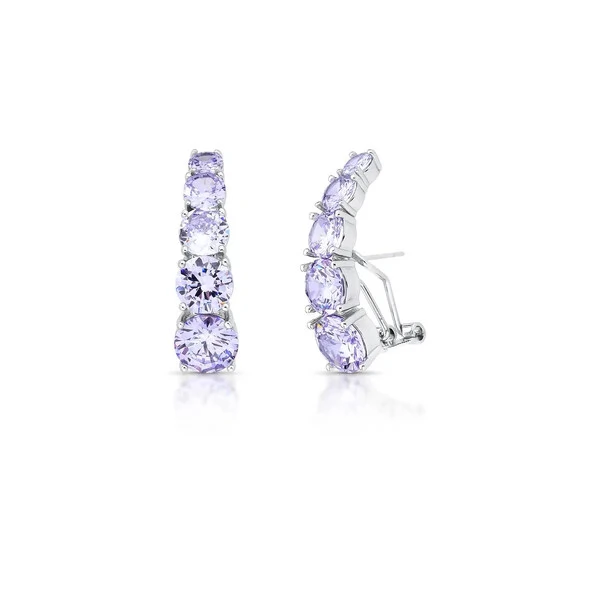 Brinco ear hook ródio branco maxi zirconias lavanda ovais luxo