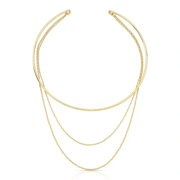 Colar dourado trilho aro e corrente elo delicada