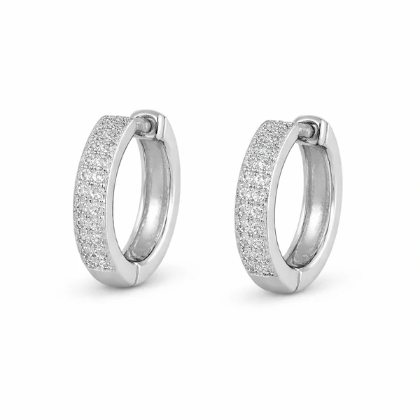 Brinco argola ródio branco com 2 fileiras de zircônia cristal e fecho click