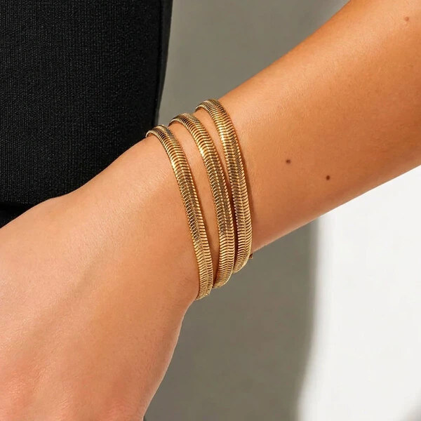 Pulseira dourada malha snake lisa 6mm fecho boia