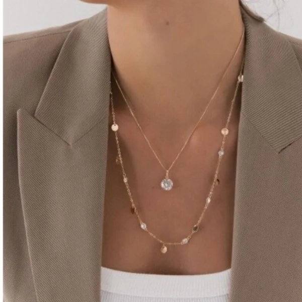 Colar dourado pingente ponto de luz cristal