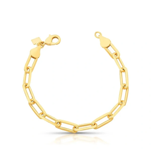 Pulseira dourada com elos lisos e retangulares estilo Cartier