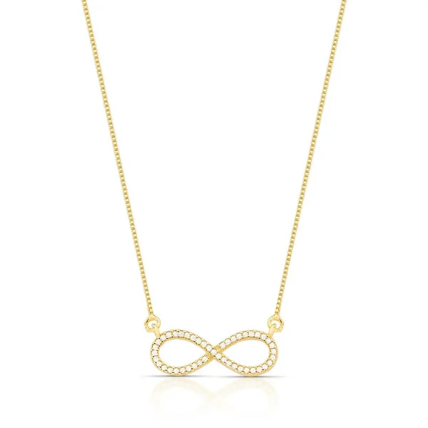 Colar dourado com pingente símbolo infinito cravejado
