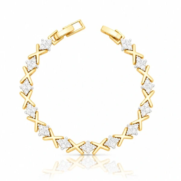 Pulseira dourada com x e quadro zirc gray em forma de losango