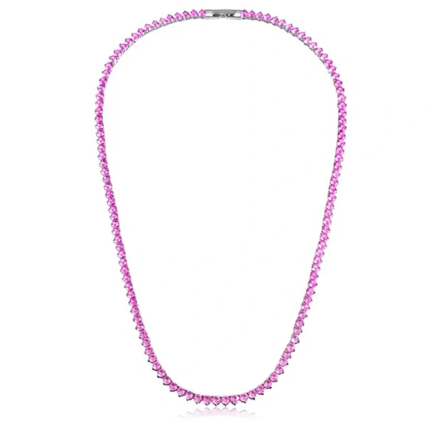 Colar riviera ródio branco trama rígida 3 garras zircônias rosa de 3mm