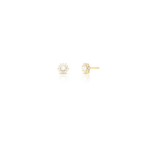 Brinco dourado ponto de luz zirc 4 garras e entorno cravejado PP