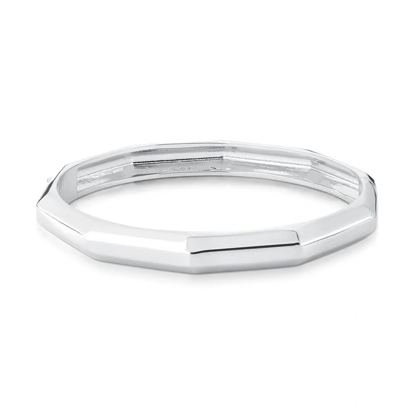 Pulseira bracelete ródio branco geométrico facetado liso com fecho click (cópia)