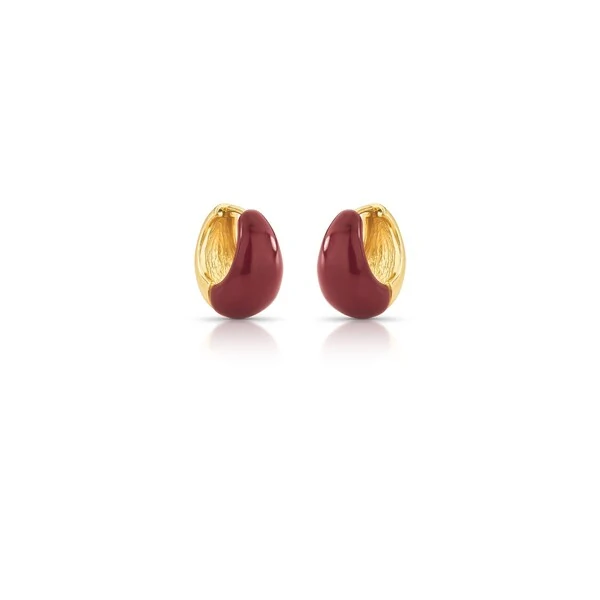 Brinco argola dourada abaulada esmaltada marrom