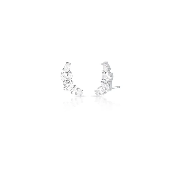Brinco ear cuff prata 925 cristais em formato redondo, gota e oval