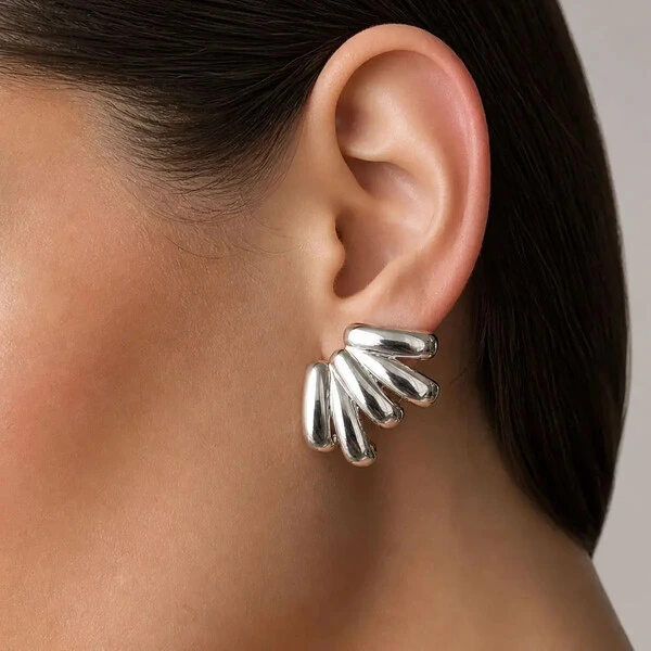 Brinco ear cuff ródio branco lins 5 filetes lisos