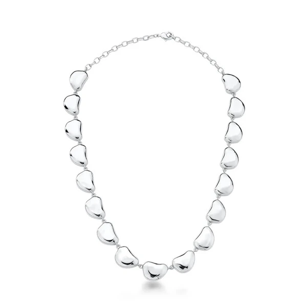 Colar ródio branco ovais curvos e lisos dispersos 50cm