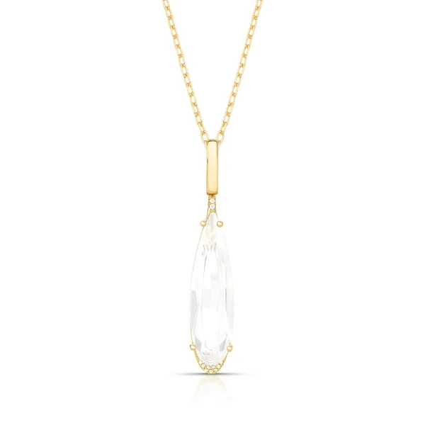 Colar dourado longo com pingente em cristal de gota
