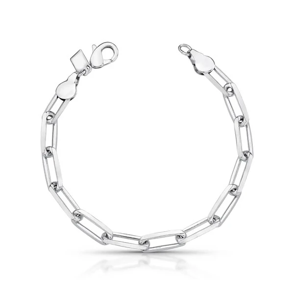 Pulseira ródio branco com elos lisos e retangulares estilo Cartier