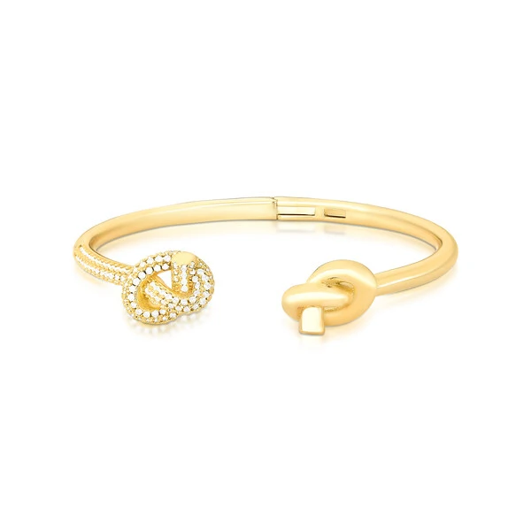Pulseira bracelete dourado detalhe em nó trançado liso e cravejado