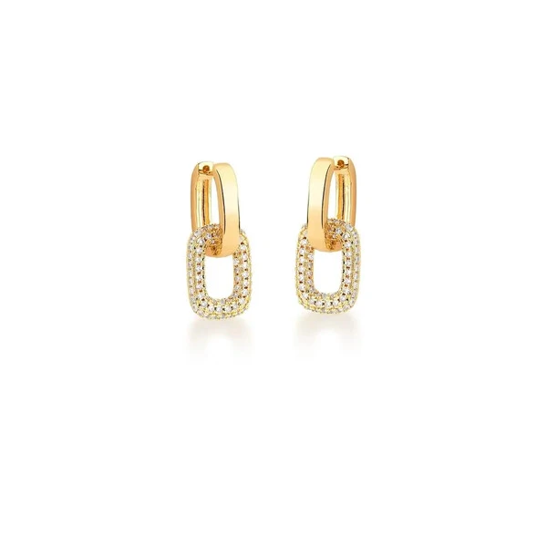 Brinco argola dourada 2em1 com pingente dourado cravejado