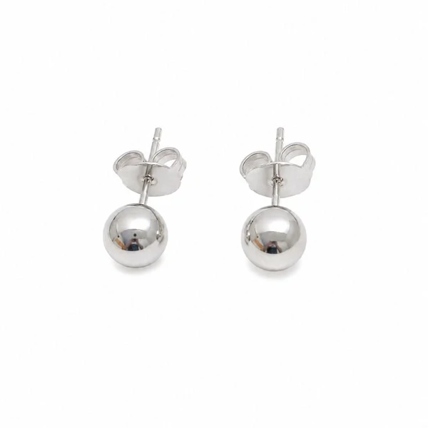 Brinco ródio branco esferas lisas 1,3cm M
