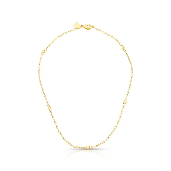 Colar choker dourado esferas intercalados e elos retangulares