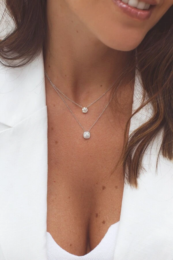 Colar prata 925 pedra MOISSANITE quadrado cravejado 5.0mm