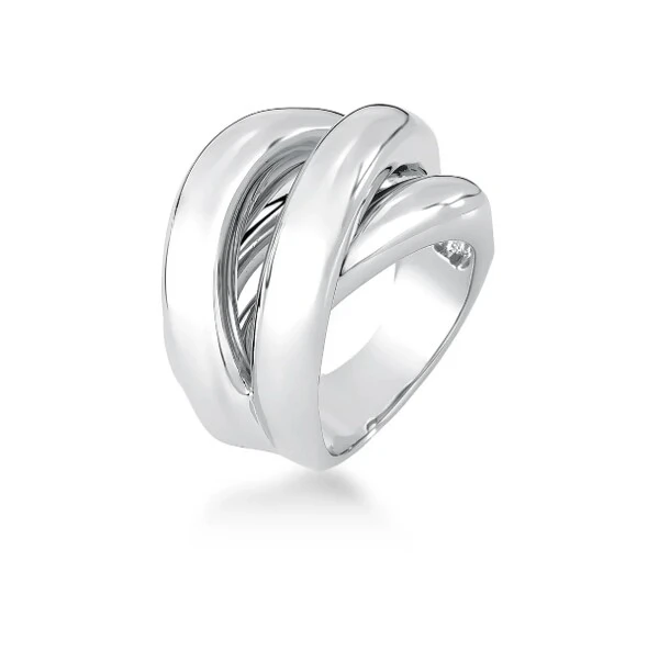 Anel ródio branco entrelaçado maxi liso