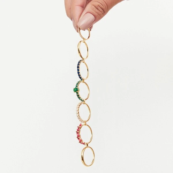 Anel dourado 7 elos coloridos