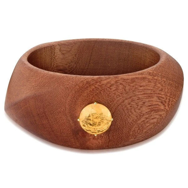 Pulseira bracelete madeira com pedra rutilo