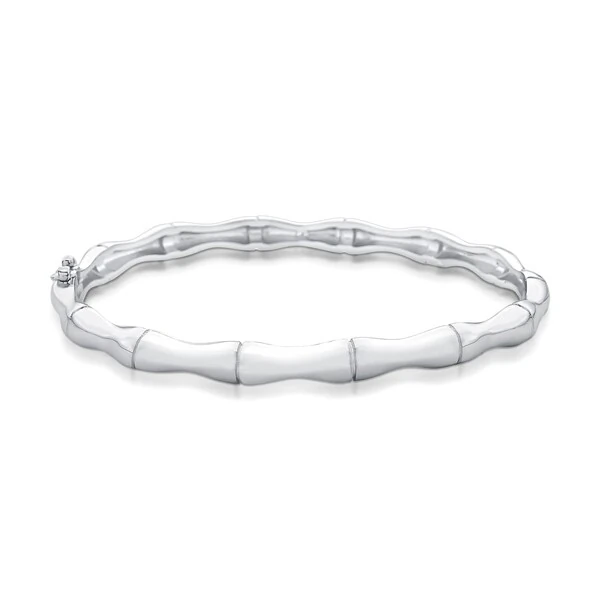 Pulseira bracelete ródio branco liso estilo bambu abaulado