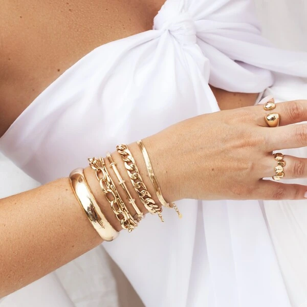 Pulseira dourada elos groumet lisos fecho lagosta