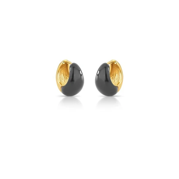 Brinco argola dourada abaulada esmaltada black