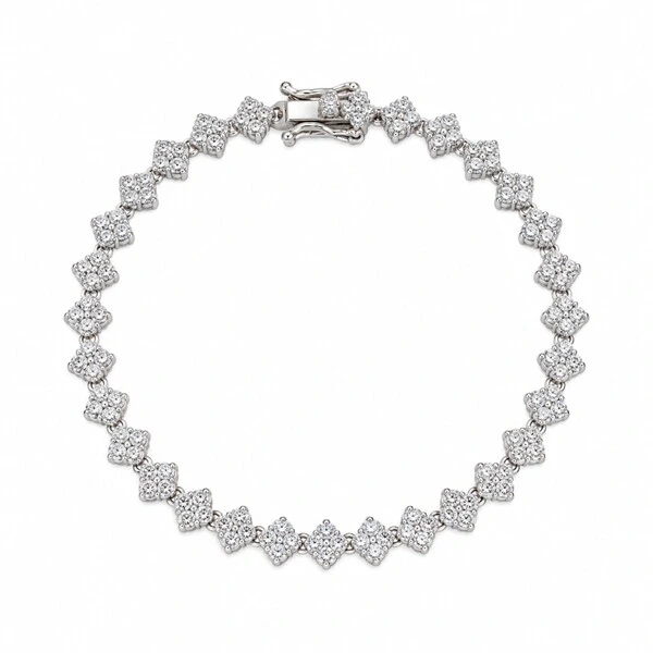 Pulseira ródio branco trevos cravejados estilo riviera inspired