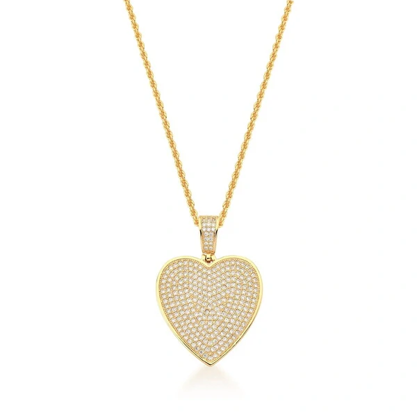 Colar dourado cordão baiano com pingente de coração com zircônias cristal