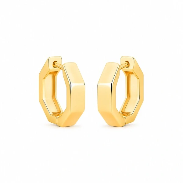 Brinco argola dourada lisa hexagonal com fecho click G