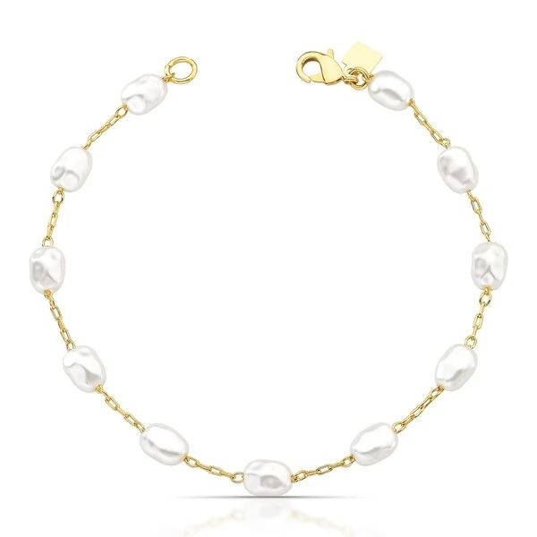 Pulseira dourado onze pérolas barroca intercaladas