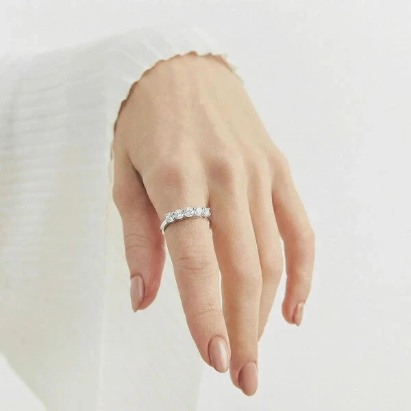 Anel prata 925 meia aliança MOISSANITE 4mm/4.5mm/5mm 1.9ct