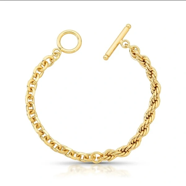 Pulseira dourada cordão baiano e elos com fecho pino