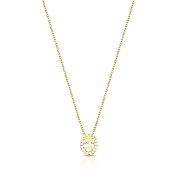 Colar dourado com pingente oval citrino e zircônia cristal entorno