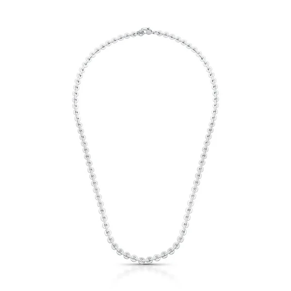 Colar ródio branco liso de elos redondos intercalados